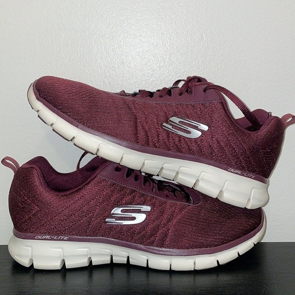 Skechers Dual-Lite Lite-Weight Memory Foam Maroon/Wine Slip On Sneakers. 10 - Picture 7 of 12